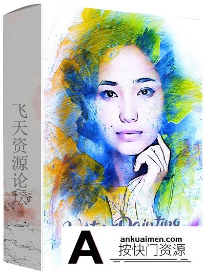 [PS动作下载]逼真电影海报水彩画特效PS动作 Water Painting Action