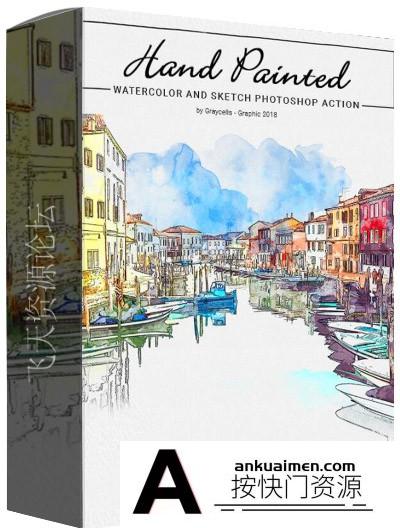 [PS动作下载]专业手绘水彩素描PS动作 Hand Painted Watercolor Sketch PS Action