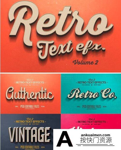 [3D样式][插件发布]创意3D复古文字效果 Vol.2  Vintage Text Effects Vol.2