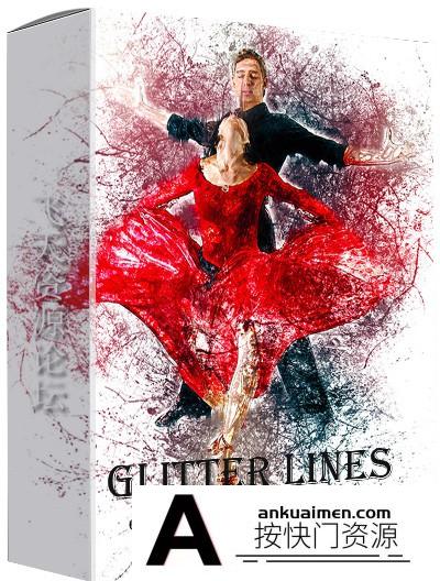 [PS动作下载]水墨水彩粒子喷溅PS动作 Glitter Lines Photoshop Action