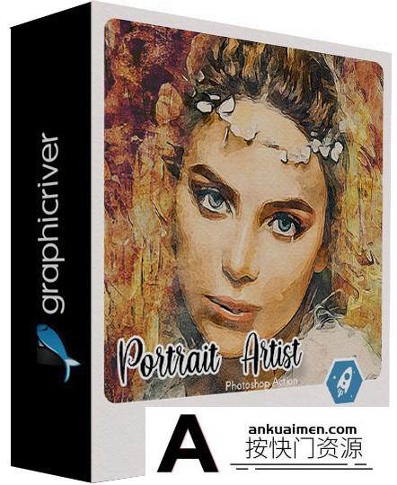 [PS动作下载]PS动作-肖像艺术绘画效果PS动作 Portrait Artist