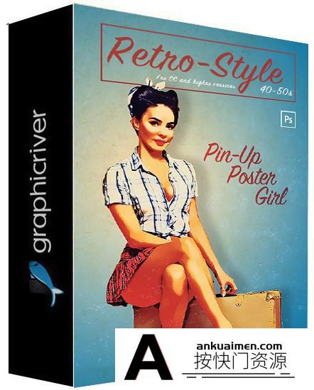 [PS动作下载]复古电影海报特效PS动作 Retro Pin-up Poster – Photoshop Action