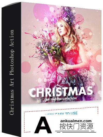 [PS动作下载][插件发布]圣诞水彩喷溅艺术PS动作 Christmas Art Photoshop Action