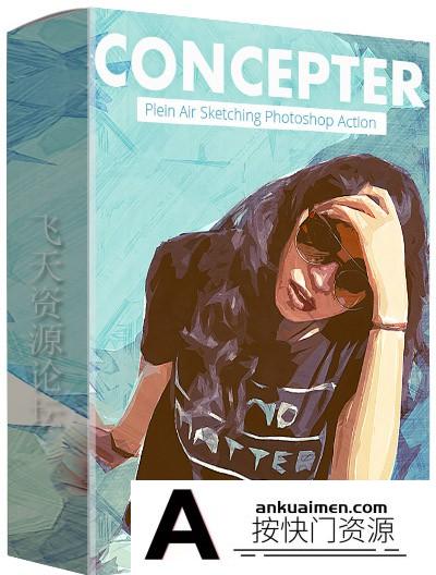 [PS动作下载]Plein Air绘画素描PS动作 Plein Air Sketch Photoshop Action