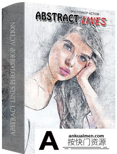 [PS动作下载]抽象线条素描PS动作 Abstract Lines Photoshop Action(附教程)