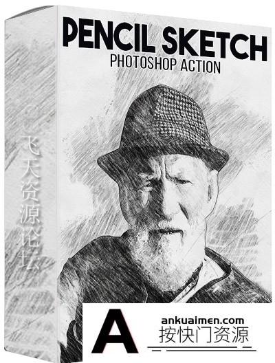 [PS动作下载]逼真铅笔素描PS动作 Pencil Sketch Photoshop Action