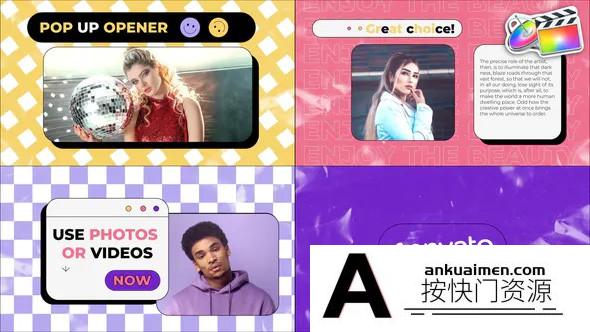 [FCPX效果]FCPX插件-时尚彩色幻灯片FCPX插件 Stylish Pop Up Opener | FCPX