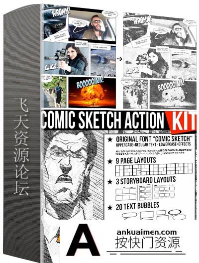 [PS动作下载]手绘卡通漫画故事板PS动作 Comic Sketch Action Kit(附教程)