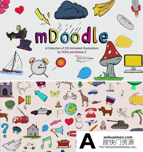 [FCPX发生器]FCPX插件:155组儿童卡通涂鸦插画预设 mDoodle + 教程