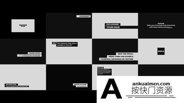 [FCPX发生器]FCPX插件-14种社交媒体底框黑白文字标题动画FCPX模板