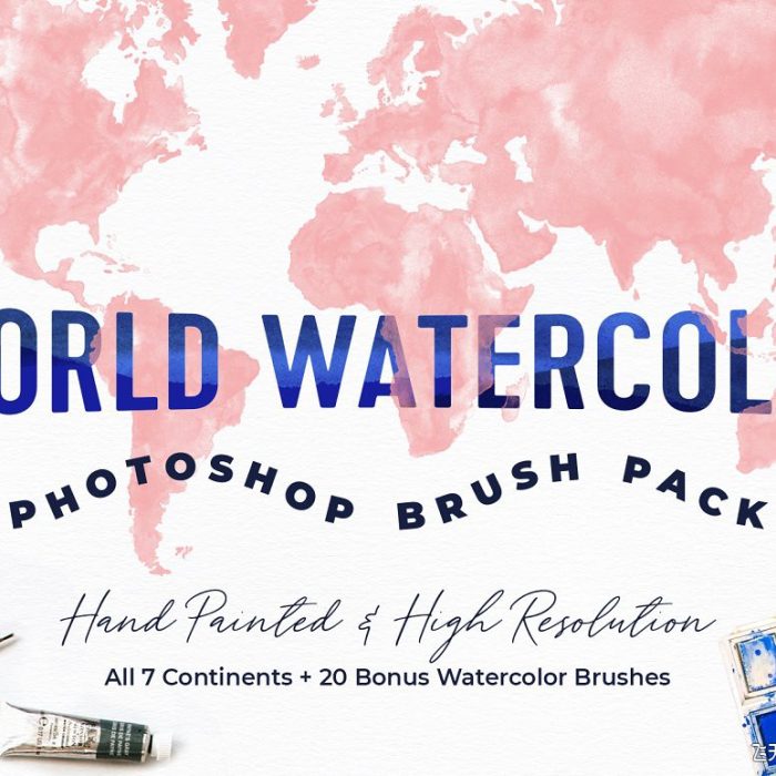 [水墨水彩笔刷][插件发布]世界地图水彩PS笔刷包 World Watercolor PS Brush Pack