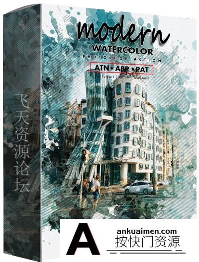 [PS动作下载]现代水彩画PS动作 Modern Watercolor Photoshop Action附视频教程