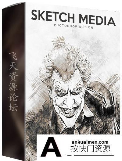 [PS动作下载]人像转草图效果动作 Sketch Media – Photoshop Action(附教程)
