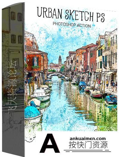 [PS动作下载]城市速写PS动作 Urban Sketch PS Photoshop Action(附教程)