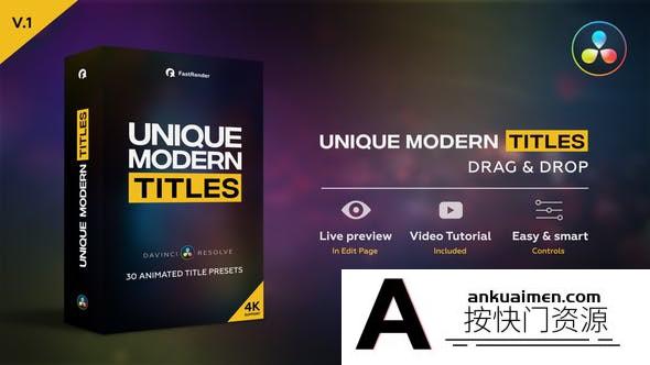 [DaVinci Resolve模板][教程发布]30个独特的现代文字标题达芬奇模板 Unique Modern Titles