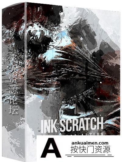 [PS动作下载]水墨绘画PS动作 Ink Scratch – Photoshop Action（附教程）