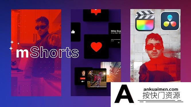 [FCPX转场]FCPX插件:110个竖屏标题图形包装动画mShorts-110 Compelling Short Form