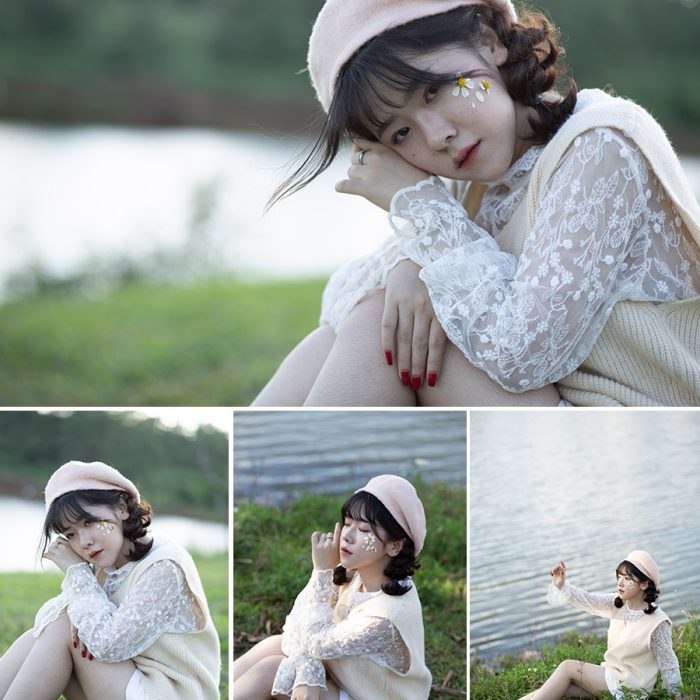 [时尚人像RAW原图]池塘草地清新美少女写真摄影RAW原图素材-CR2格式