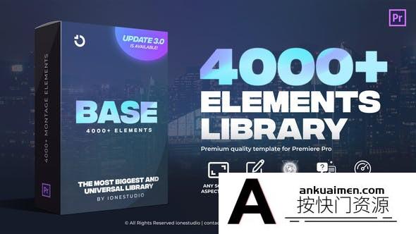 [Premiere转场]PR脚本BASE预设包-4000+4000种视频转场标题字幕条动态图形包